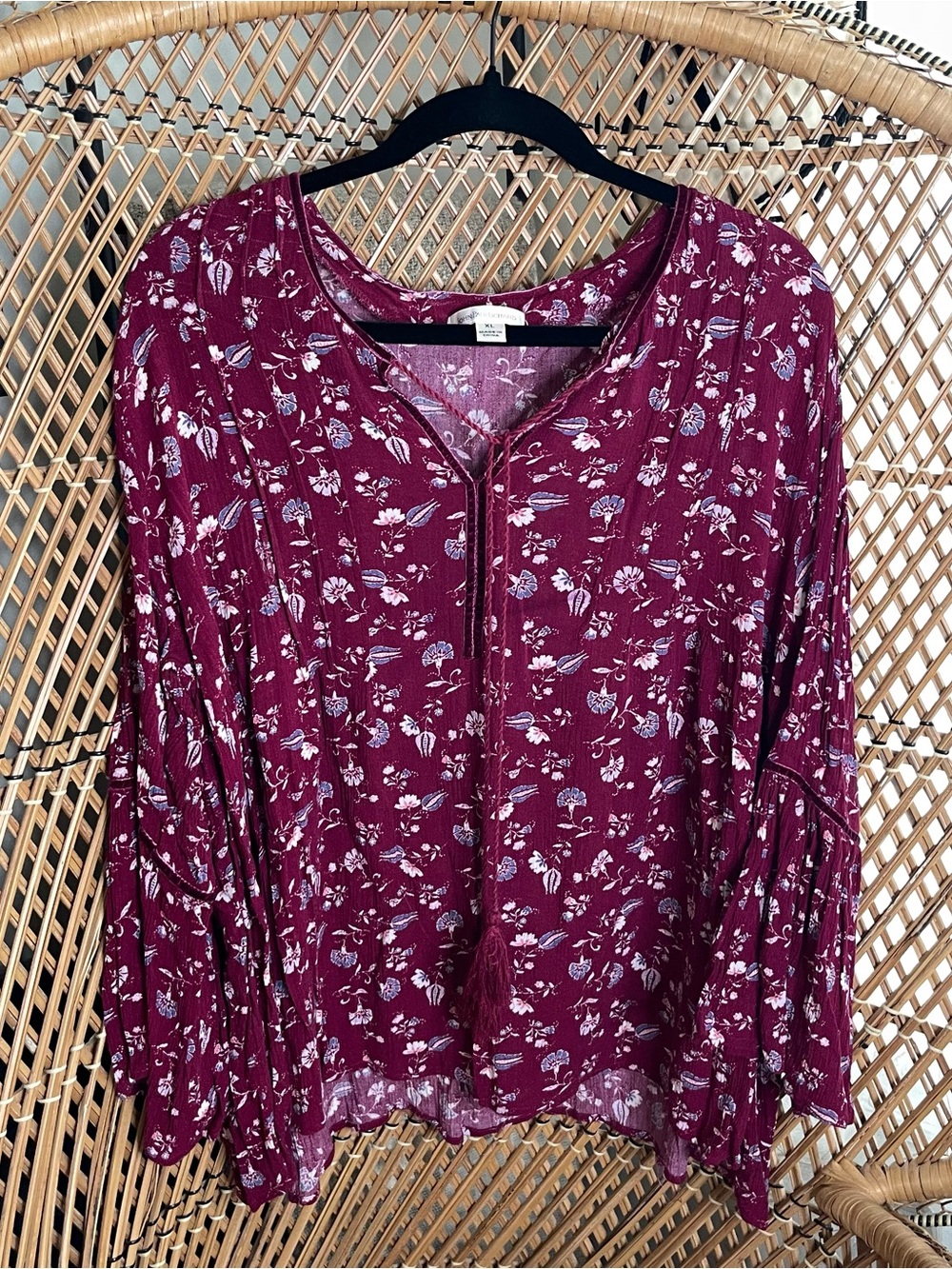 John Paul Richard Boho Floral Peasant Blouse - Berry